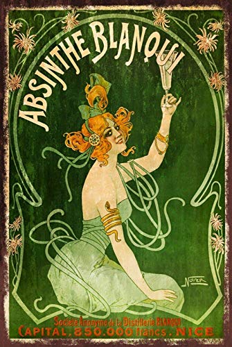 Plaque en métal style vintage Absinthe Blanqui Beauty Girl Décoration murale pour extérieur,...