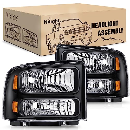Image of Nilight Headlight Assembly 2005 2006 2007 F250 F350 F450 F550 Super Duty Black Housing Amber Corner Clear Lens 4 Pack Headlights Assembly Replacement