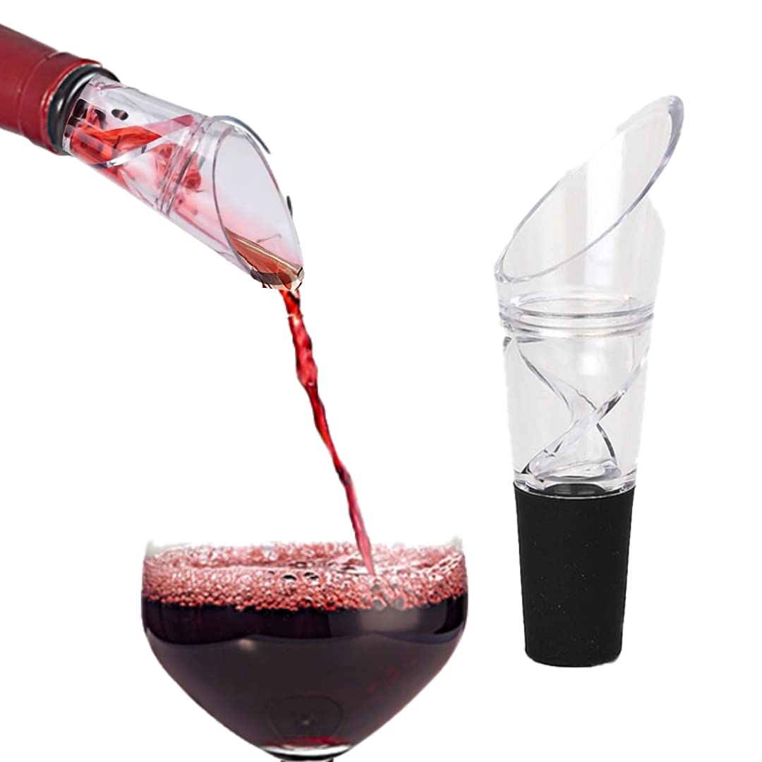 Trovety 360-Degree Wine Aerator Pourer Spout - 2-in-1 Diffuser Oxygenator & Pouring Dispenser - Fits Standard Bottles - Acrylic Plastic, Silicone Rubber, Stainless Steel - Sommelier Gifts, Accessories