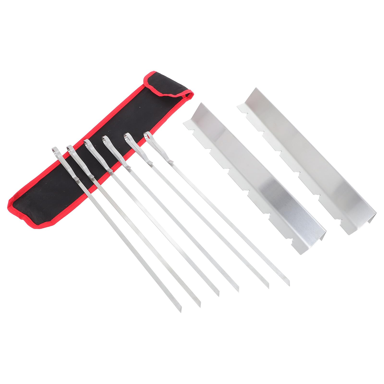 Spiedini per Barbecue in Acciaio Inox Ondulati, Argento | Base e Borsa Incluse, per Party All’aperto e Picnic, Impugnatura Antiscivolo e Trasporto Facile