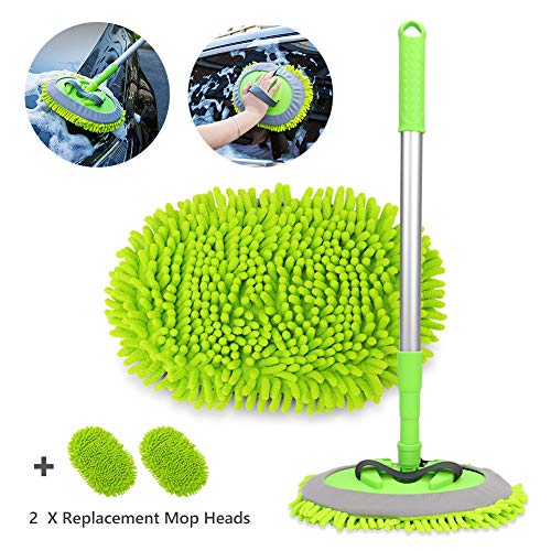 2 in 1 Chenille Microfiber Car Wash Brush Mop Mitt with 45" Aluminum