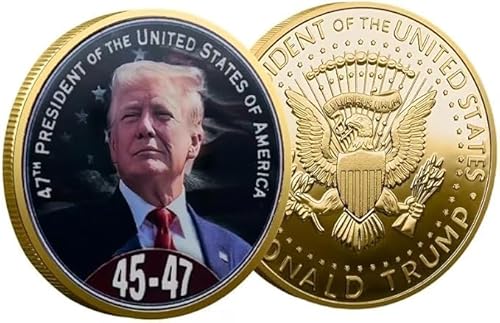 Donald Trump 45th 47th President Gold Plated Challenge Coin – 2025 Commemorative Collectible with Colorized Seal & Liberty Eagle – Trump 2024 Gift for Supporters (A)