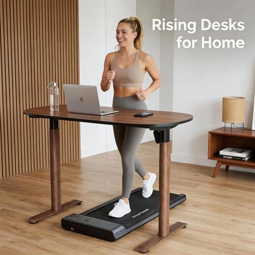 Image of Electric Standing Desk 48 x 24, Stable No Wobble Sit Stand Desk with Quiet Motor & Memory Presets, One-Piece Walnut Desktop, Oval Leg Home Office Standing Desk, Anti-Collision, Minimalist Design
