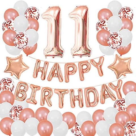 Succris 11ST Birthday Decorations for Girls and Women 11ST Birthday Decorations 11 Years Old Birthday Party Supplies Happy Birthday Banner Rose Gold Confetti Balloons Rose Gold Cover
