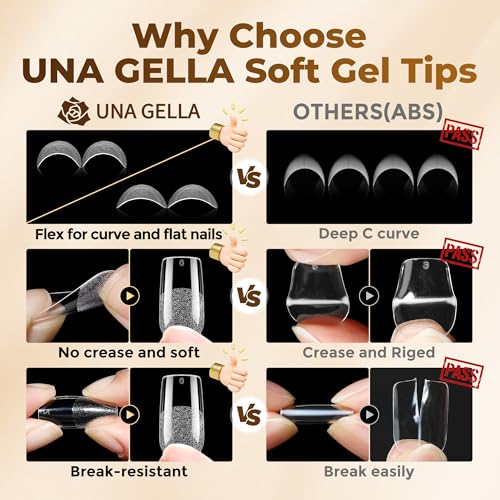Image of UNA GELLA Square Fake Nails, 504pcs Gel Nail Tips Clear Press on Nails Pre-shape for Full Cover Square Nails French False Nails For Nail Extension Nail Art Home DIY 12 Sizes False Gelly Tips
