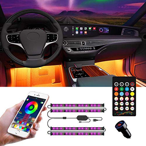 Interior Car Lights, LED Strip Light with APP Controller, 48 LED Interior Lights Kit for Car, Multi DIY Color Music Under Dash USB Strip Lights