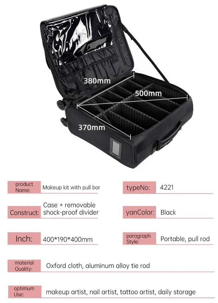 Image of Adson Multifunctional Professional Beauty Makeup Artist Rolling Cosmetic Aluminium Vanity Trolley Beauty Train case Makeup Cosmetic Trolley Hairstylist Travel Organizer (Midnight Black)
