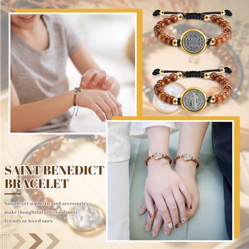 2 Pcs Medal Saint Benedict Bracelet for Women Adjustable Beaded Rosary St Benedict Bracelets Protection Catholic Blessing Jewelry Charm Religious Gifts for Men Women4