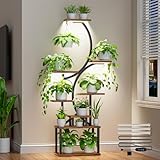 Plant Stand Indoor with Grow Lights - 62' Tall Plant Shelf, Lighted Corner Plant Stands for Indoor Growing, 8 Tiered Large Flower Holder, S-Shaped Decorative Rack for Living Room, Patent Design, Brown