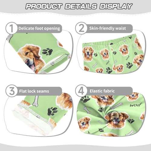 Cute Puppy Face Green Girls Leggings Soft Comfortable Athletic Leggings Dancing Pants for 4-10 Years3