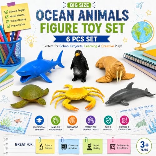 Image of 6-Pcs Aquatic & Sea Animal Toy Set for Kids 2+ Years | Penguin, Shark, Crab & More | Educational Ocean Life Action Figures | Birthday Gift for Boys & Girls