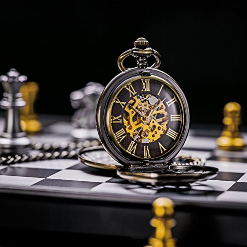 Reloj de bolsillo de bronce con diseño de timón y doble bisagra analógica 6