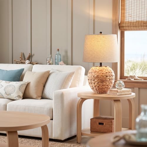 PARTPHONER 23’’ Rattan Table Lamp with Natural Woven Water Hyacinth Basket Base & Linen Drum Shade, Boho Farmhouse Bedside Lamp for Living Room Bedroom, Includes 3-Color Temperature LED Bulb by PARTPHONER - Used condition - Image 8