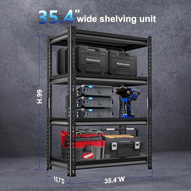 Adjustable Garage Storage Shelves, 35.4''W Garage Shelving Heavy Duty Loads 1280LBS, Metal Industrial Utility Shelf for Warehouse, Kitchen, Laundry Room,35.4 W x 15.7 D x 66 H,Black