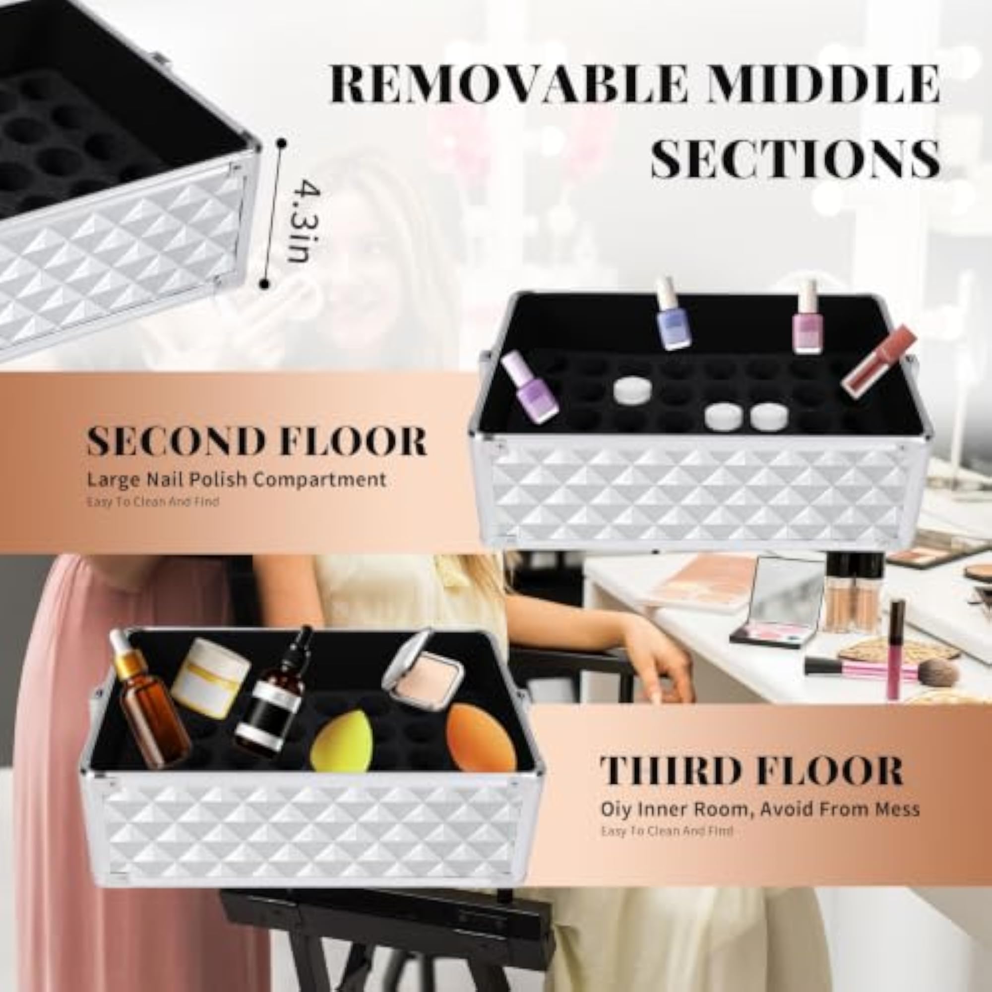 Rolling Makeup Train Case, Large Storage Trolley