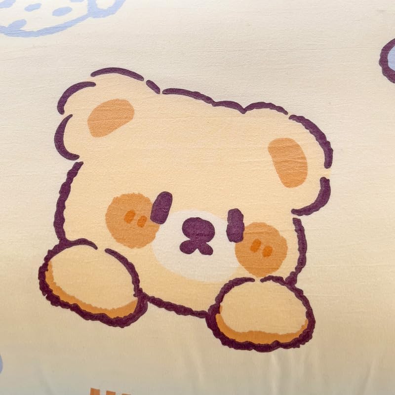 Kimko Washed Cotton Kawaii Strawberry Duvet Cover Set,Kids Bear Cute Washable Cotton Bedding Set,Gentle,Soft,Home Cozy and Breathable 【3Pcs:1 Duvet Cover+2 Pillowcase】 (# 15, Twin-59''X79'')