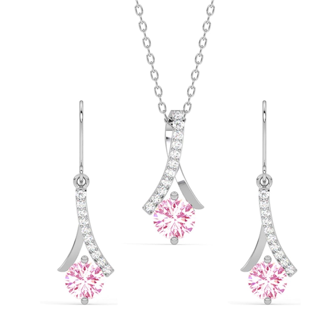 Clara 925 Sterling Silver Pink Solitaire Pendant Earring Chain Jewellery Set | Rhodium Plated, Swiss Zirconia | Gift for Women & Girls (B0CSP8NPQY) Amazon Price History, Amazon Price Tracker