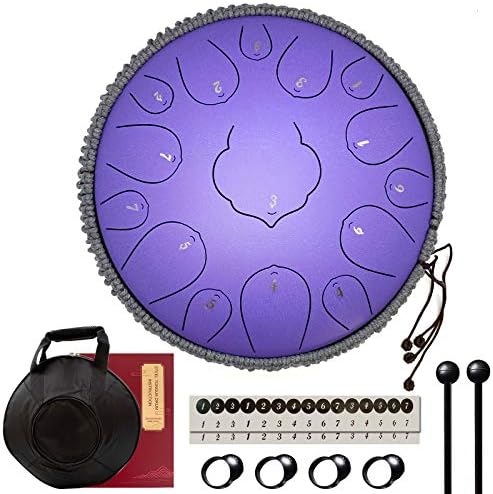 Steel Tongue Drum, 15 Notes 13 Inches Percussion Instrument D-Key Handpan Drum (Lavender)