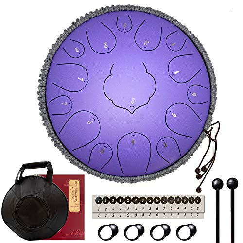 Steel Tongue Drum, 15 Notes 13 Inches Percussion Instrument D-Key Handpan Drum (Lavender) #TOP1