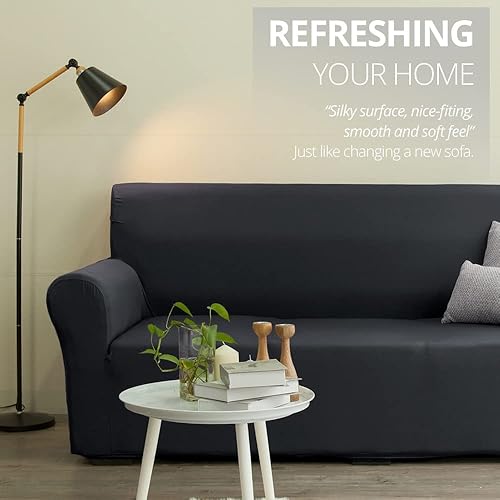 Miniatura 5 de NICEEC Funda de sofá de 3 asientos, suave y sedosa de 1 pieza, color gris oscuro, funda para sofá universal elástica para sala de estar, fácil