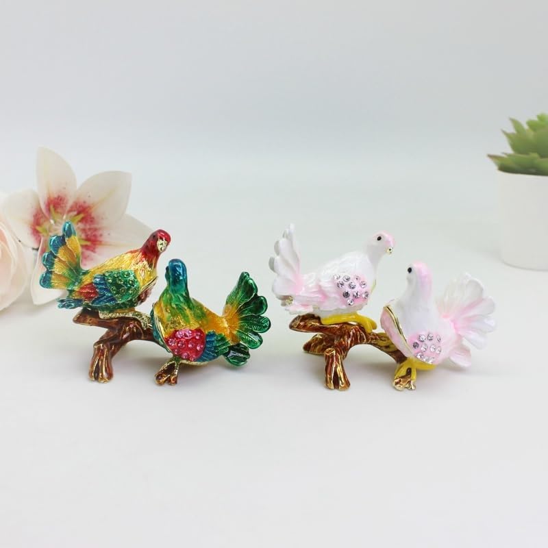 HUFFA Enameled Bird Figurine Trinket Box | Metal Hinged Jewelry Organizer for Rings and Small Treasures(pink)