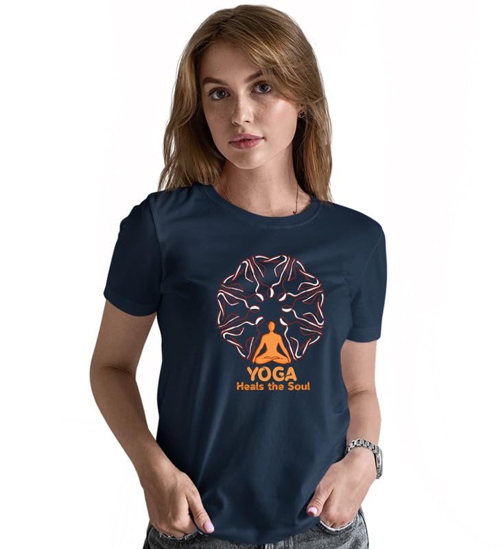 Image of INDISSH Women's Regular Fit Half-Sleeves YOGA17 Themed Garphic Printed Tshirt|Regular Wear T-Shirt for Women's| Pack of 1 T-Shirt|