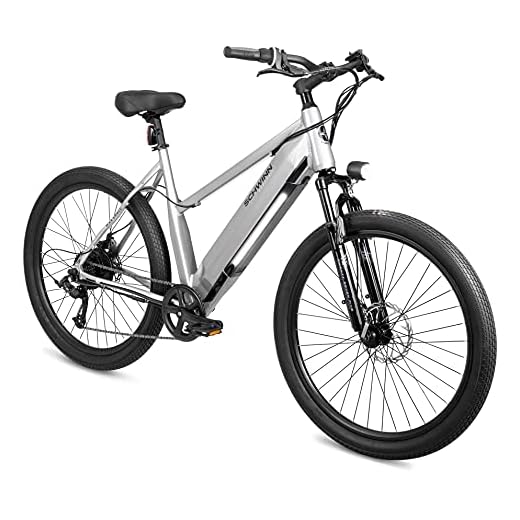 Schwinn Marshall Electric Hybrid Bike for Adults, Large/X-Large Step-Thru Aluminum Frame, 250W Motor, 7 Speed, 27.5-Inch Wheels, Gloss Grey