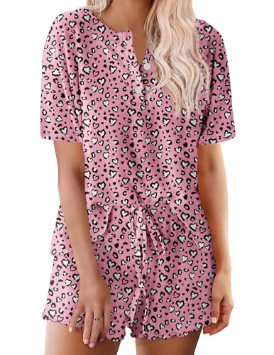 Image of Ekouaer Pajamas Set for Women Short Sleeve Lounge Set 2 Piece Loungewear PJs Soft Cute Lightweight Sleepwear