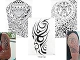 TRIBAL TATTOO SCHWARZ 3 Bögen Temporär Arm Oberarm Tattoo Aufkleber Tribal 3