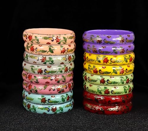 Image of NMII Traditional Glass With Diamond Cutting Pattern Glossy Finished Stylish Kada Set For Women And Girls | Crystal Glass Kada Bangles Set For Wedding, Festive