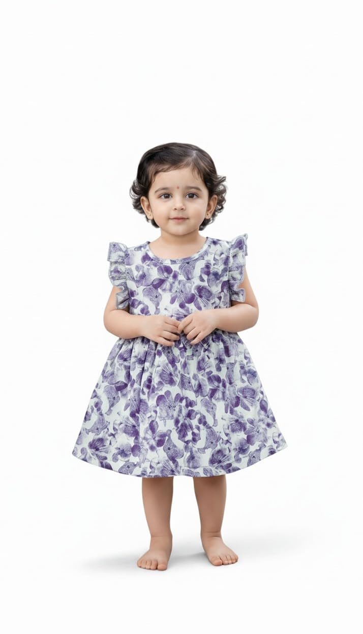 Snupple Brand Cotton Frock, Purple, Printed Design, Cotton Fabric-image-1