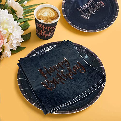 Ottin Black and Rose Gold Happy Birthday Party Supplies for 50 Guests Paper Plates and Napkins Set for Birthday Party Decorations Anniversary - Thumbnail 5