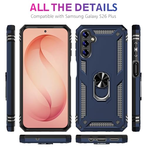 Image of for Samsung Galaxy S26 Plus Case with Screen Protector, Heavy Duty Military Grade Shockproof Rugged Protective Cover for Samsung S26 Plus Phone Case with Metal Ring Magnetic Kickstand (Blue)