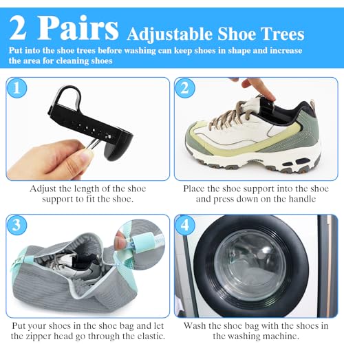Plzpik PPAM-04Y Shoe Washing Machine Bag, 360°All-Around Cleaning Shoe Laundry Bag.2 Pairs Adjustable Shoe Trees;Upgraded Durable Ykk Zippers thumb #3