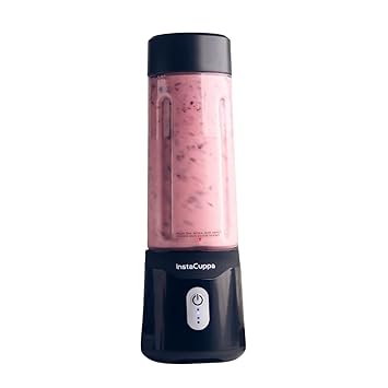 InstaCuppa Stainless Steel Portable Blender for Smoothies & Juices,Mixer Juicer that Crushes Ice,Electric Shaker USB Rechargeable Battery with 4000 mAh 230 Watts Motor,500 ML Juice Maker,Black - image, photos