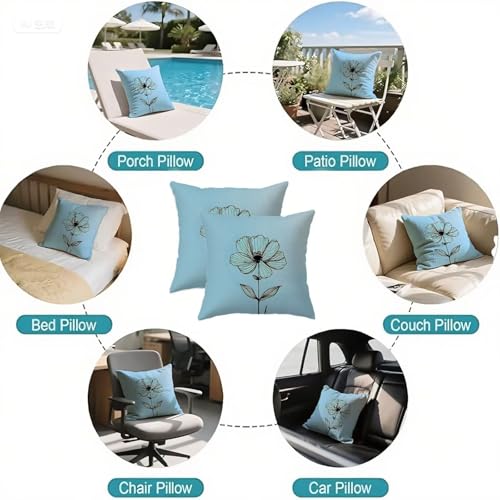Housse de coussin 75x75 cm en lin imperméable vintage bleu lot de 2 - 7