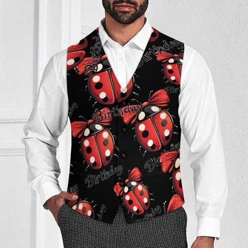 Birthday Lady Bug Men's Suit Vests Business Formal Dress Vest V-Neck Waistcoat for Wedding Casual2