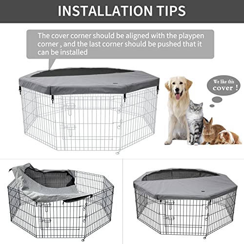 Image of PETIME Top Cover Sun /Rain Proof Provide Shade and Security for Indoor Outdoor Dog Playpen Fits All 24 inch Wide 8 Panels Pet Exercise Pen (Playpen Not Included)