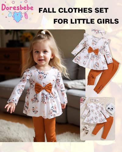 Toddler Baby Girl Clothes Infant Girl Outfits Fall Ruffle Floral T-Shirt Top Pants Set Winter Spring Clothes3