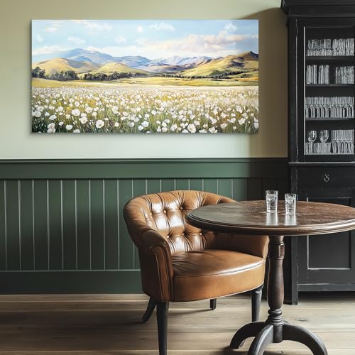 crmotu Large Landscape Wall Art, Flower Wall Art, Nature Wall Decor, Meadow with Wildflowers Canvas Prints, Rustic Aesthetic Pictures for Living Room Bedroom Above Bed Hallway Farmhouse 30x60inch
