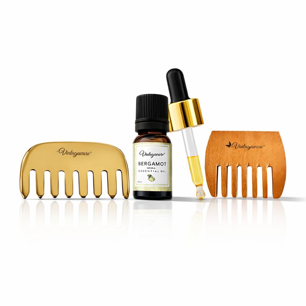 Vintageware® Ayurvedic Hair Care Combo | Kansa Comb, Neem Wooden Comb & Bergamot Essential Oil | Scalp Massage & Natural Hair Care Kit-image-20