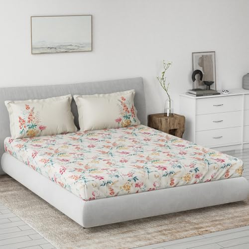 Image of DDECOR Live beautiful Cotton Queen Bed Sheet Set with 2 Pillow Covers (229 CM X 274 CM, Pink) Digital Print Classical 145TC GSM