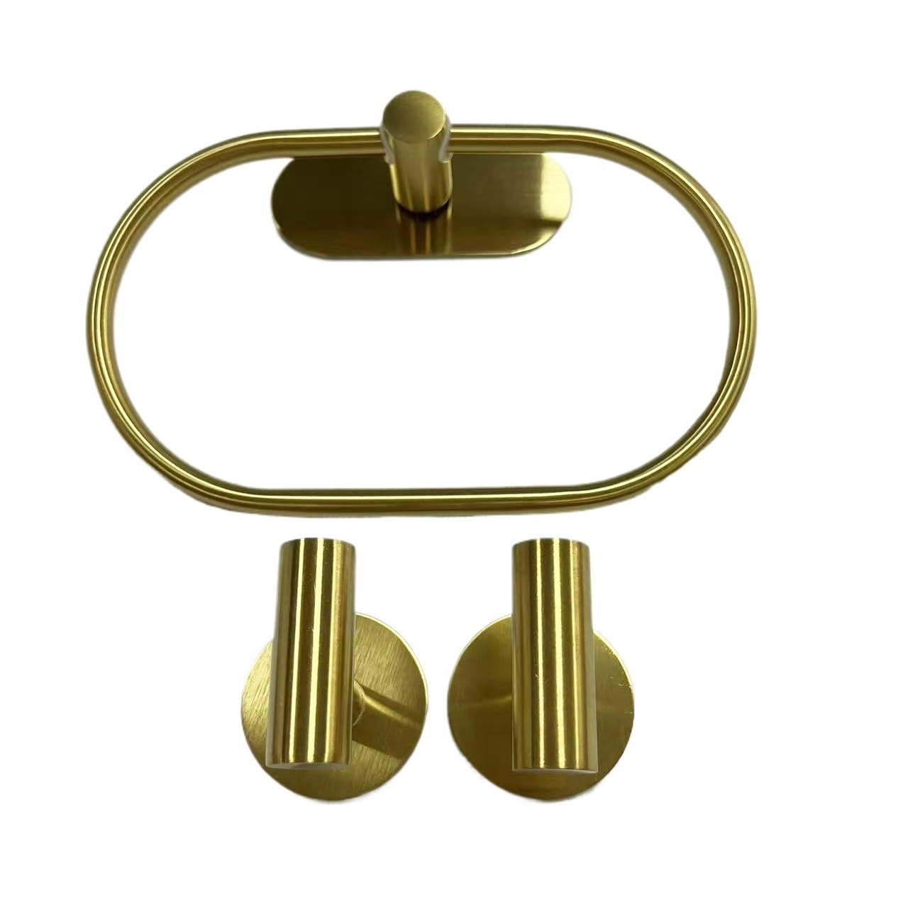 Towel Holder 1/3PCS Bathroom Towel Rack,Hooks,Adhesive Holders,Stainless Steel Ring,Bath,Wall-mounted(3PCS Gold)