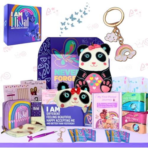 First Period Kit Gift for Girls 9–12 | Period Starter Kit for Tweens & Teens | Pads, Wipes & Confidence Essentials | First Period Gift Box with Discreet Bag (Panda)