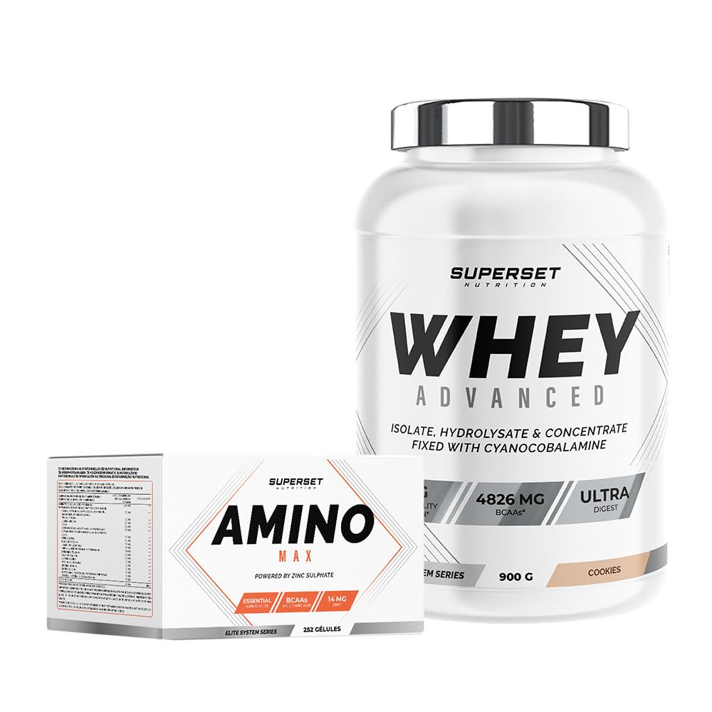 Programme Prise de Muscle Sec Débutant - 100% Whey Proteine Advanced 900g Cookies - Amino Max