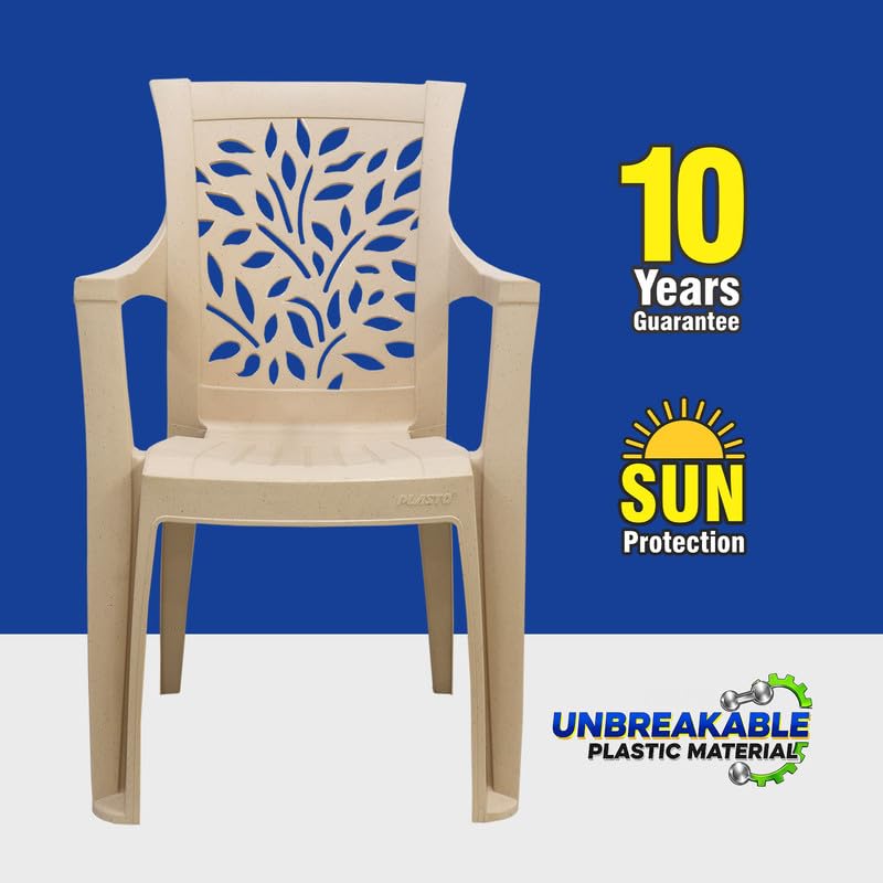 Image of Plasto Luxury Chair with Comfortable Back Posture, Matt & Gloss Pattern for Dining, Bedroom, Kitchen, Living Room, Garden | 150KG Capacity | Strong & Sturdy | Beige