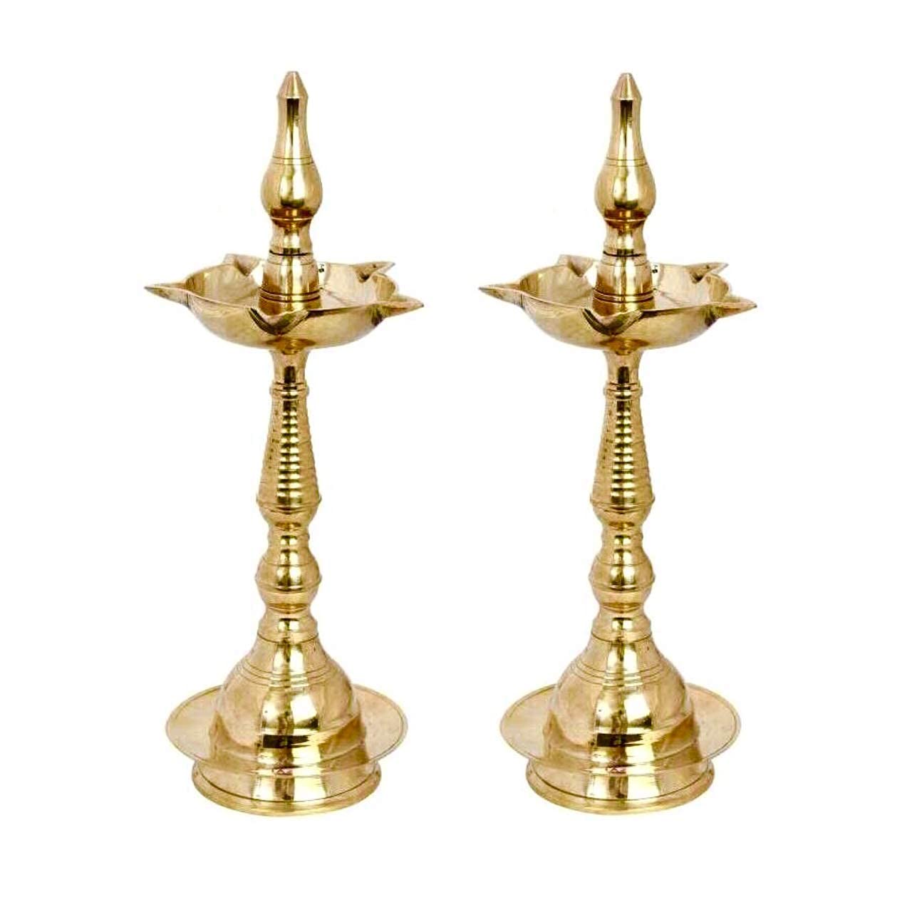 Orca INTERNATIONAL CO.Brass Fancy Natural Kerala Samay Oil Lamp (Golden, Height 10-inch) -Set of 2 Pieces