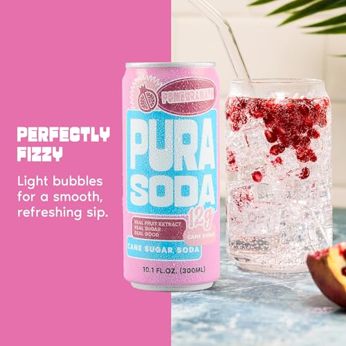 Image of PuraSoda Pomegranate - 12g Pure Cane Sugar Soda, 10 Fl Oz, Pack of 12