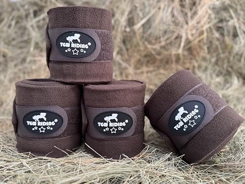 Image of Horse Polo Leg Wraps, Equine Fleece Polo Wraps (Set of 4) - Horse Leg Bandages (Brown)