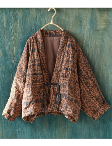 Women's Floral Short Quilted Lightweight Jacket Open Front V-Neck Shawl Collar Drop Shoulder Vintage Coat4